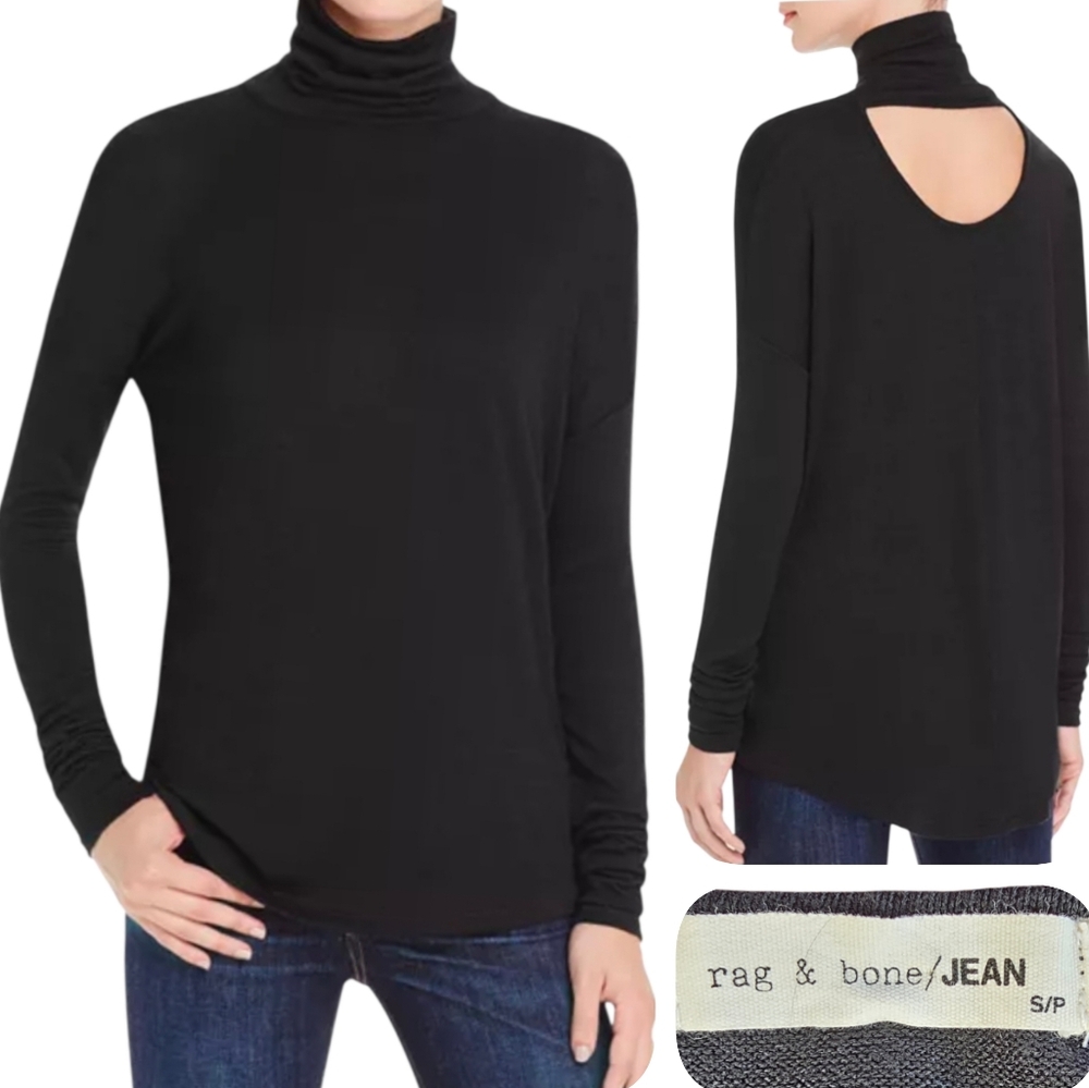 Rag & Bone Soft Black  Turtleneck Knit Sweater With Back Cut-Out